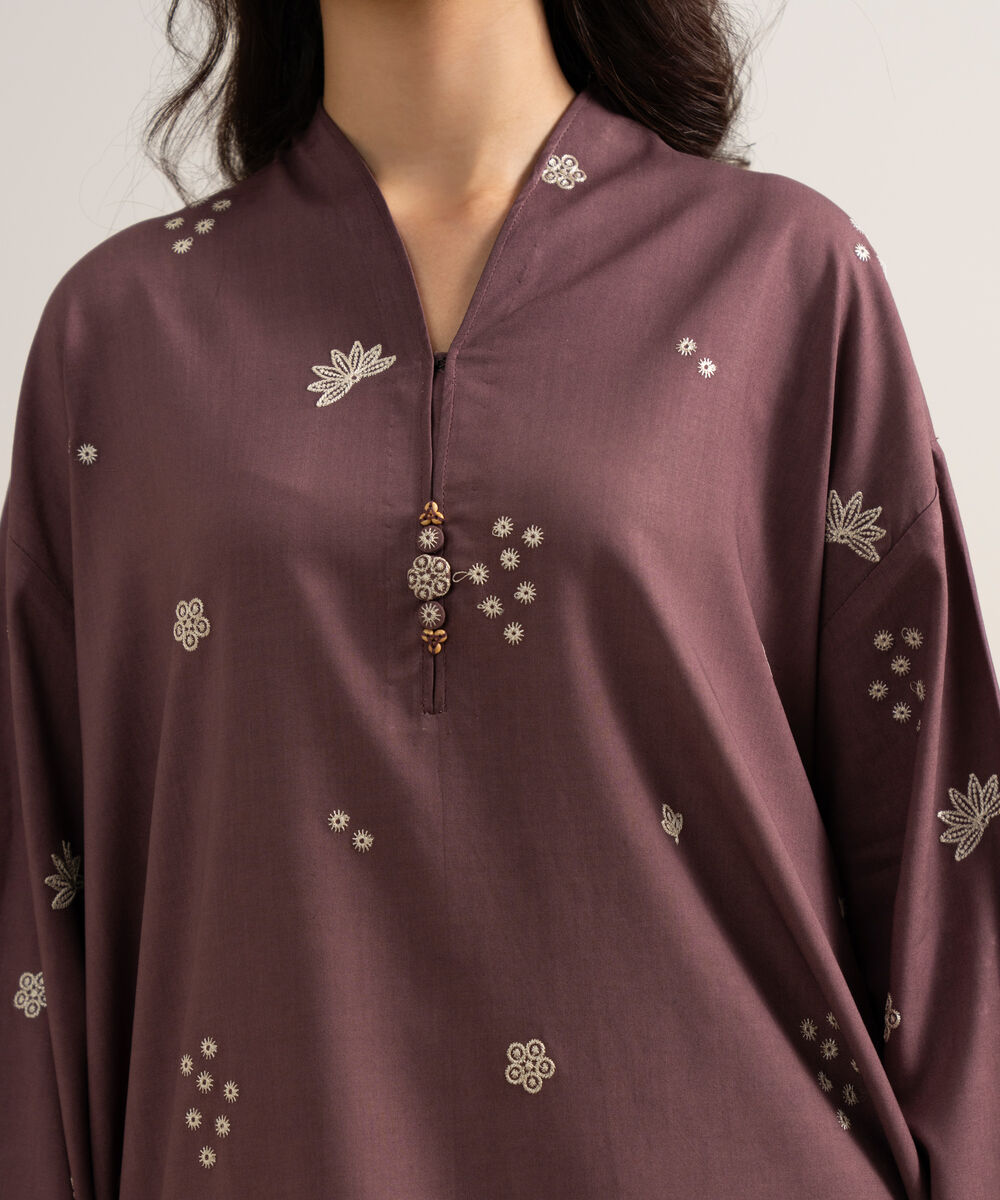 Women's Unstitched Embroidered Linen Purple 3 Piece Suit