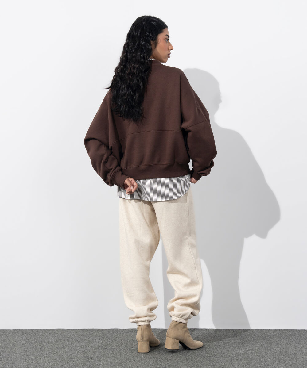 Women's Western Wear Brown Oversized Fleece Sweatshirt