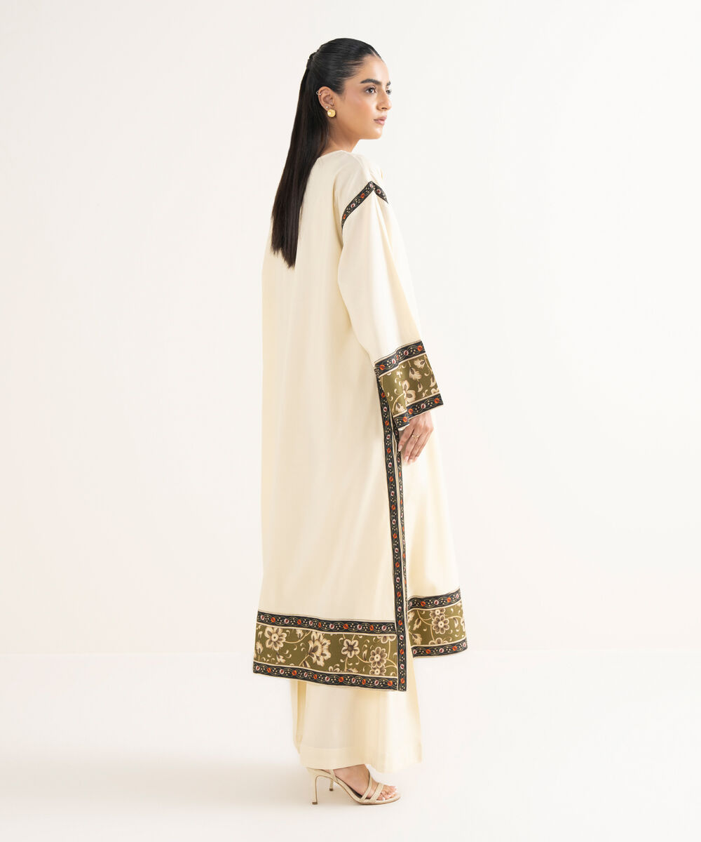 Women's RTW Cotton Viscose Solid Drop Shoulder Off White Shirt