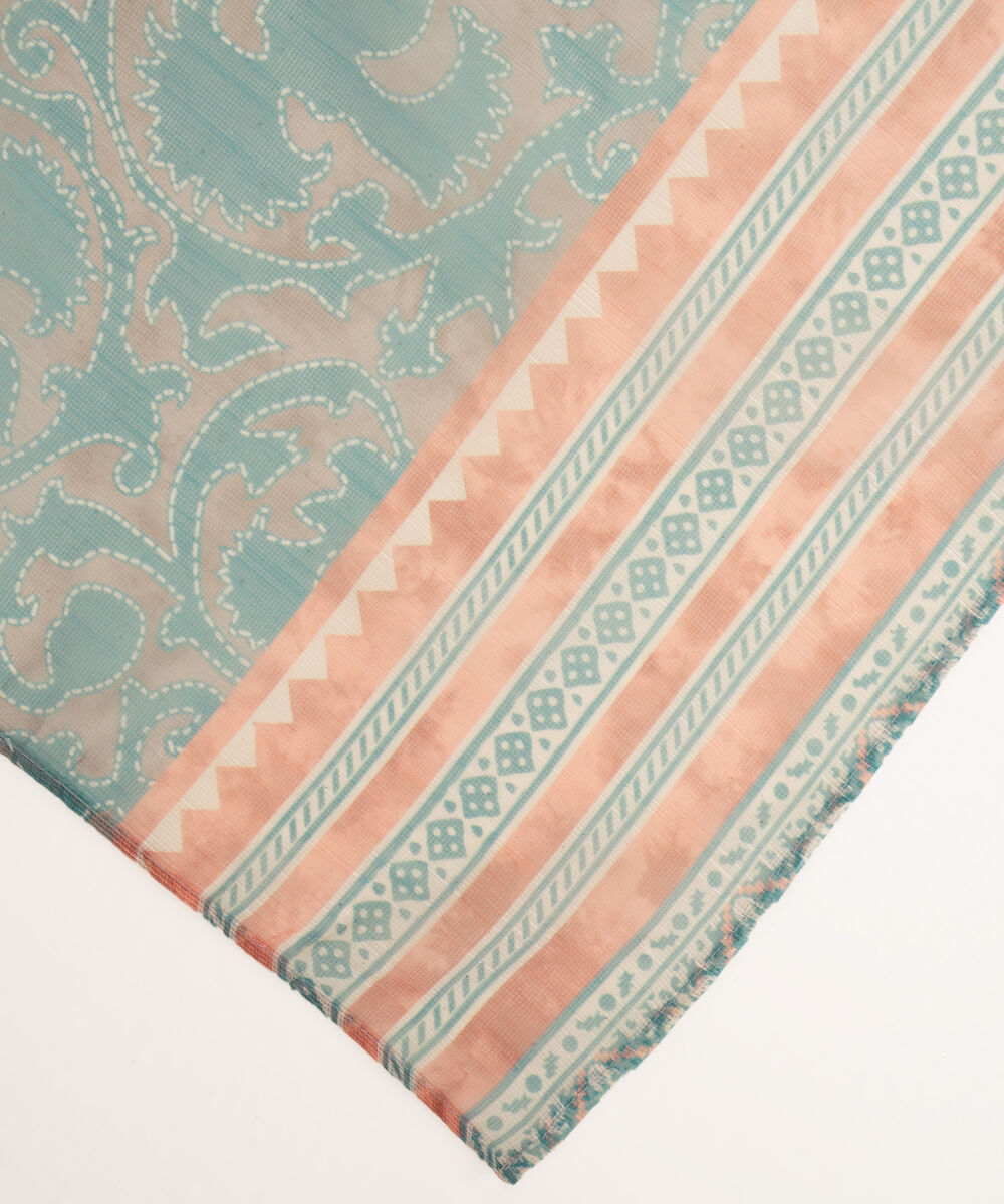 Blended Raw Net Blue Printed Dupatta