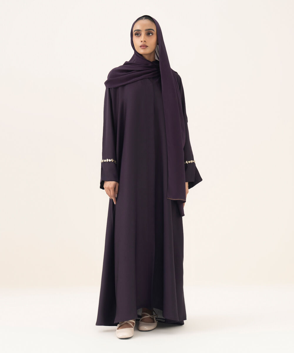 Women's purple button through kimono Abaya