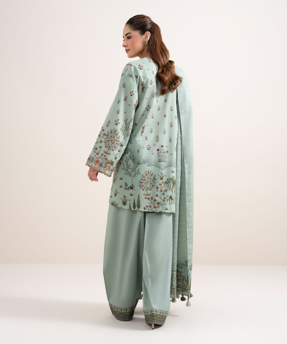 Women's Unstitched Lawn Embroidered Green 3 Piece Suit