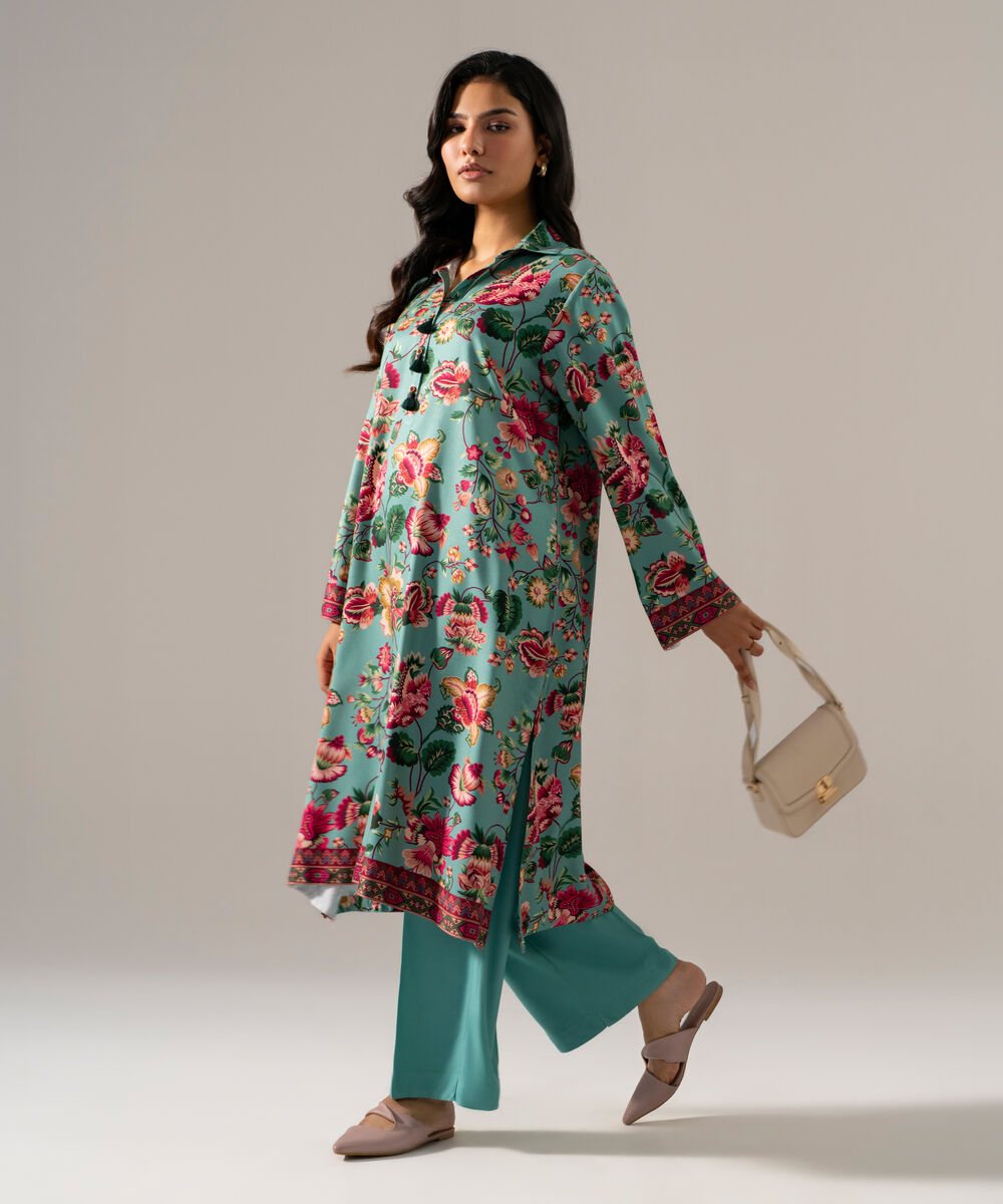Women's RTW Viscose Marina Printed Blue 2 Piece Suit