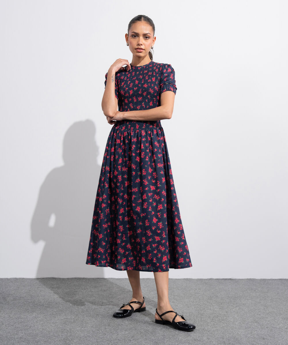 Women's Western Black And  Red Ditsy Printed Maxi Dress