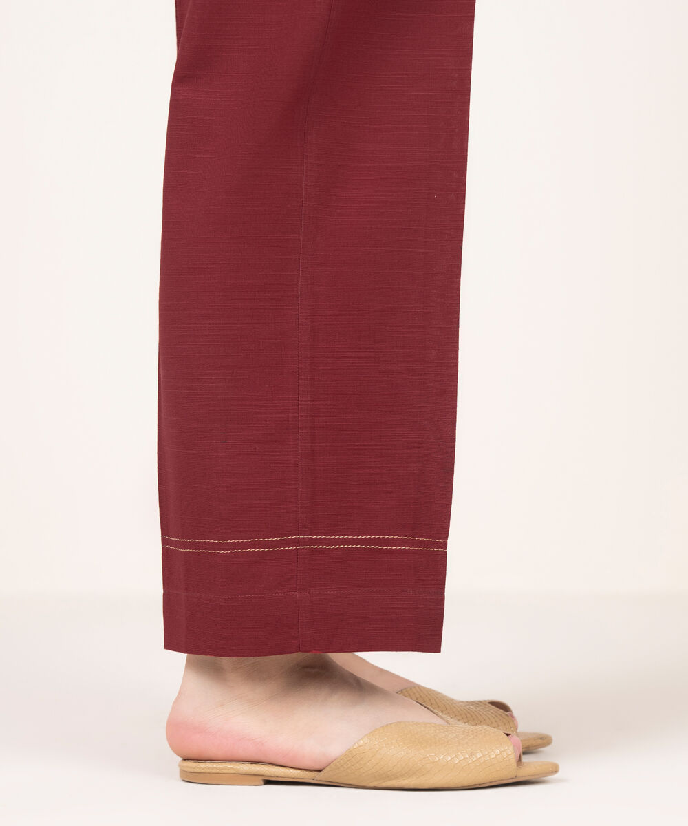 Women's RTW Khaddar Solid Maroon Straight Pants