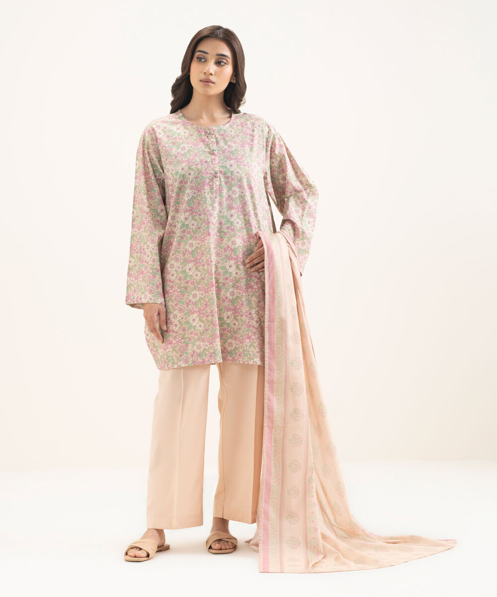 Women's RTW Cotton Viscose Printed Pink Drop Shoulder Shirt