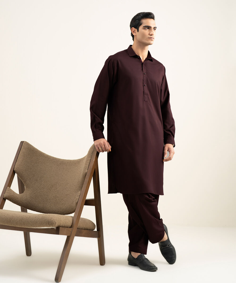 Men's Stitched Premium Blended Maroon Suit