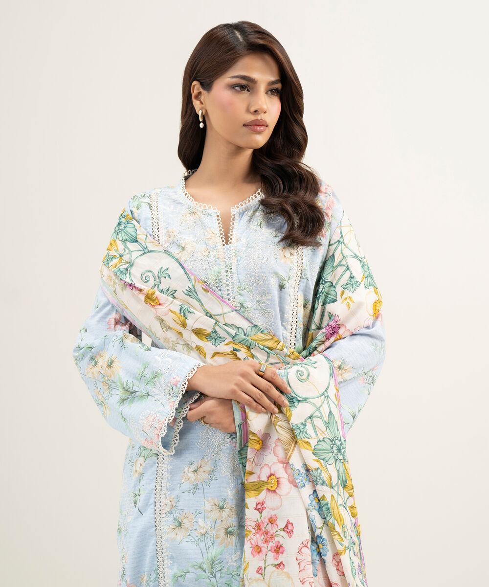 Women's RTW Lawn Embroidered Ice Blue 3 Piece Suit