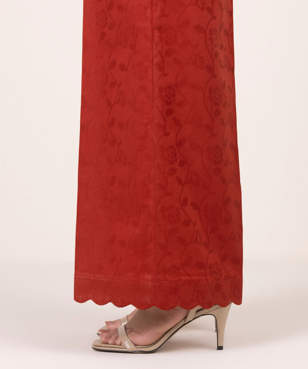 Women's RTW Self Jacquard Solid Orange Culottes