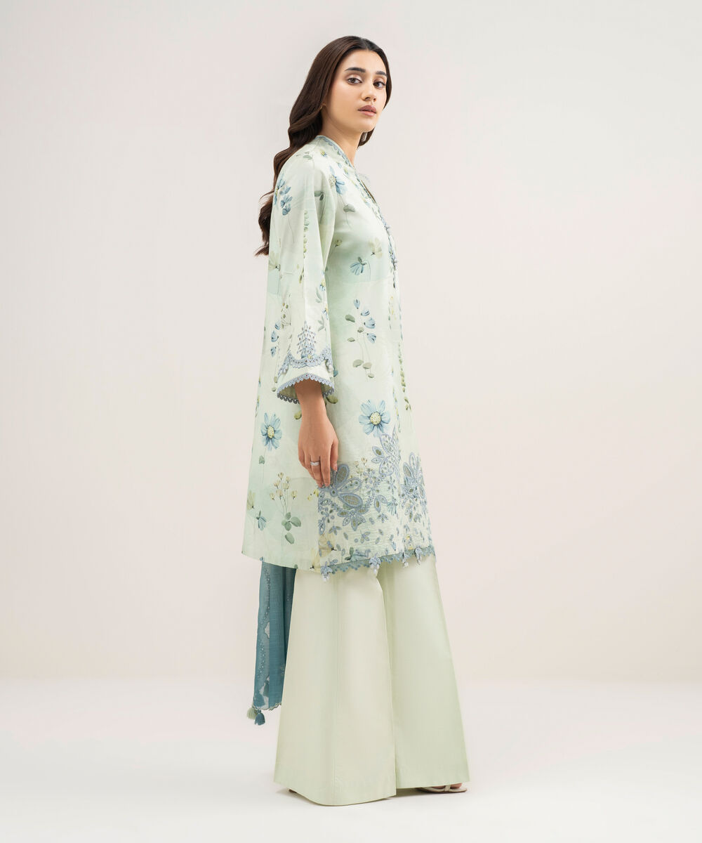 Women's Unstitched Lawn Embroidered Blue 3 Piece Suit