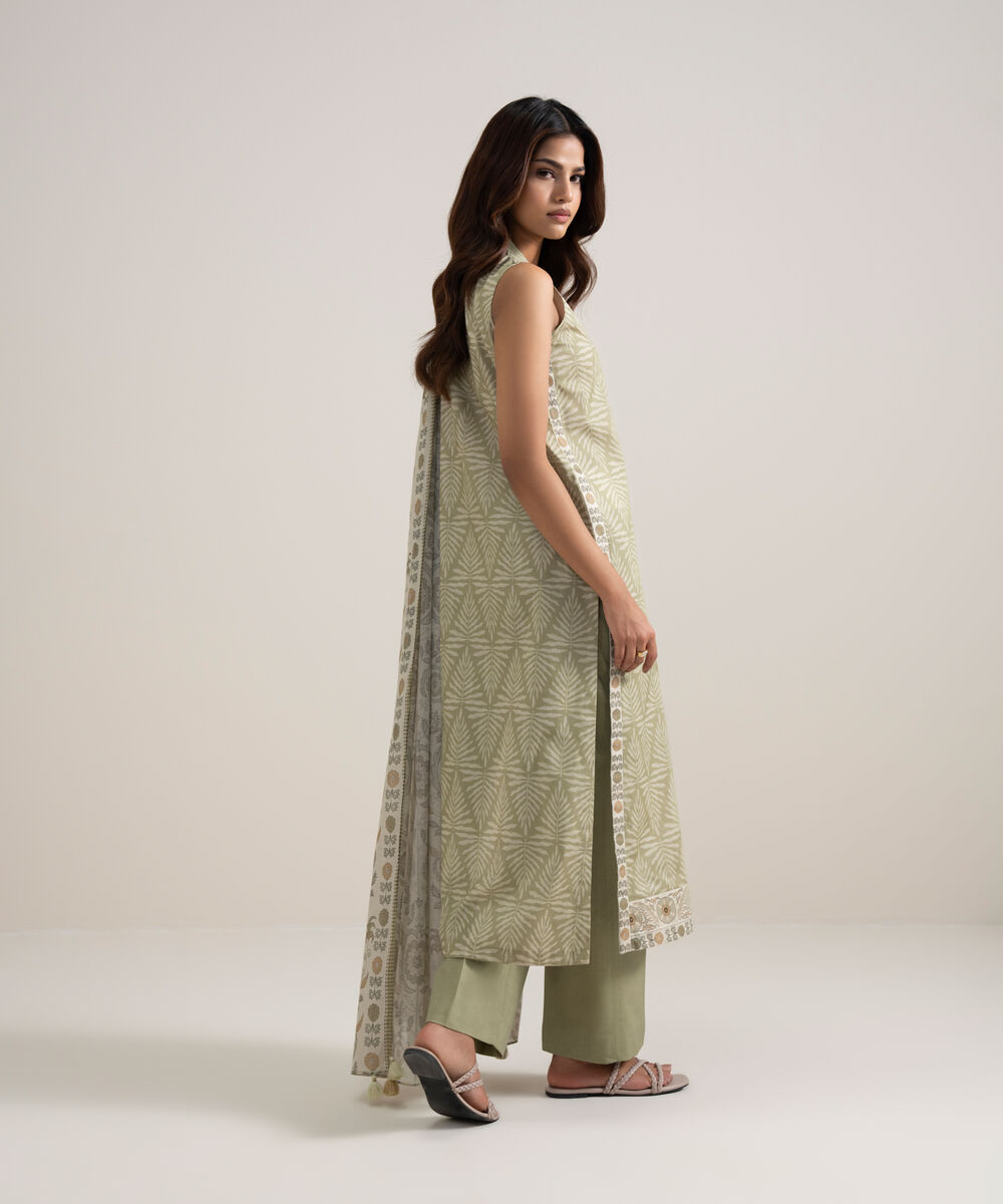 Women's Unstitched Lawn Printed Sage Green 3 Piece Suit