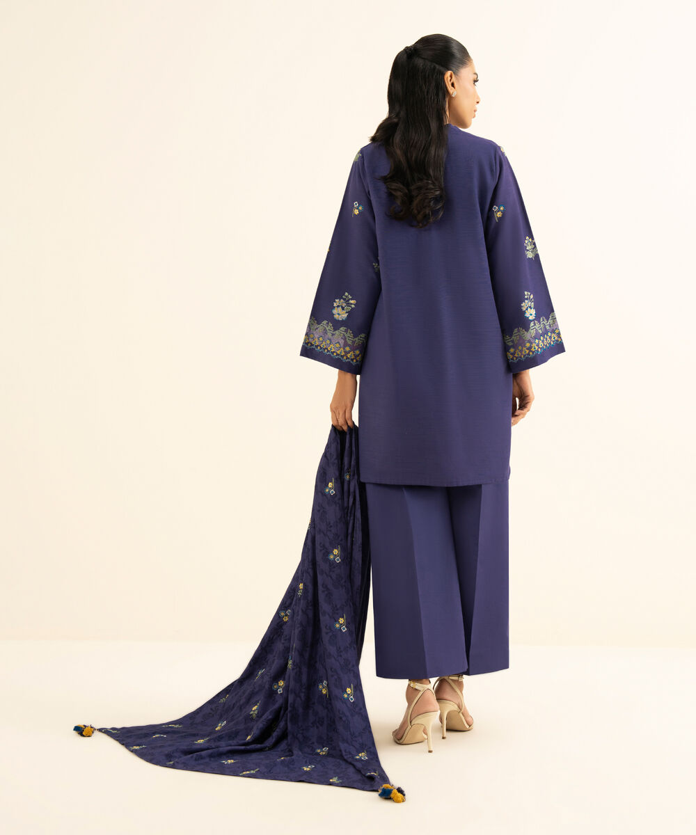 Women's Unstitched Khaddar Embroidered Purple 3 Piece Suit