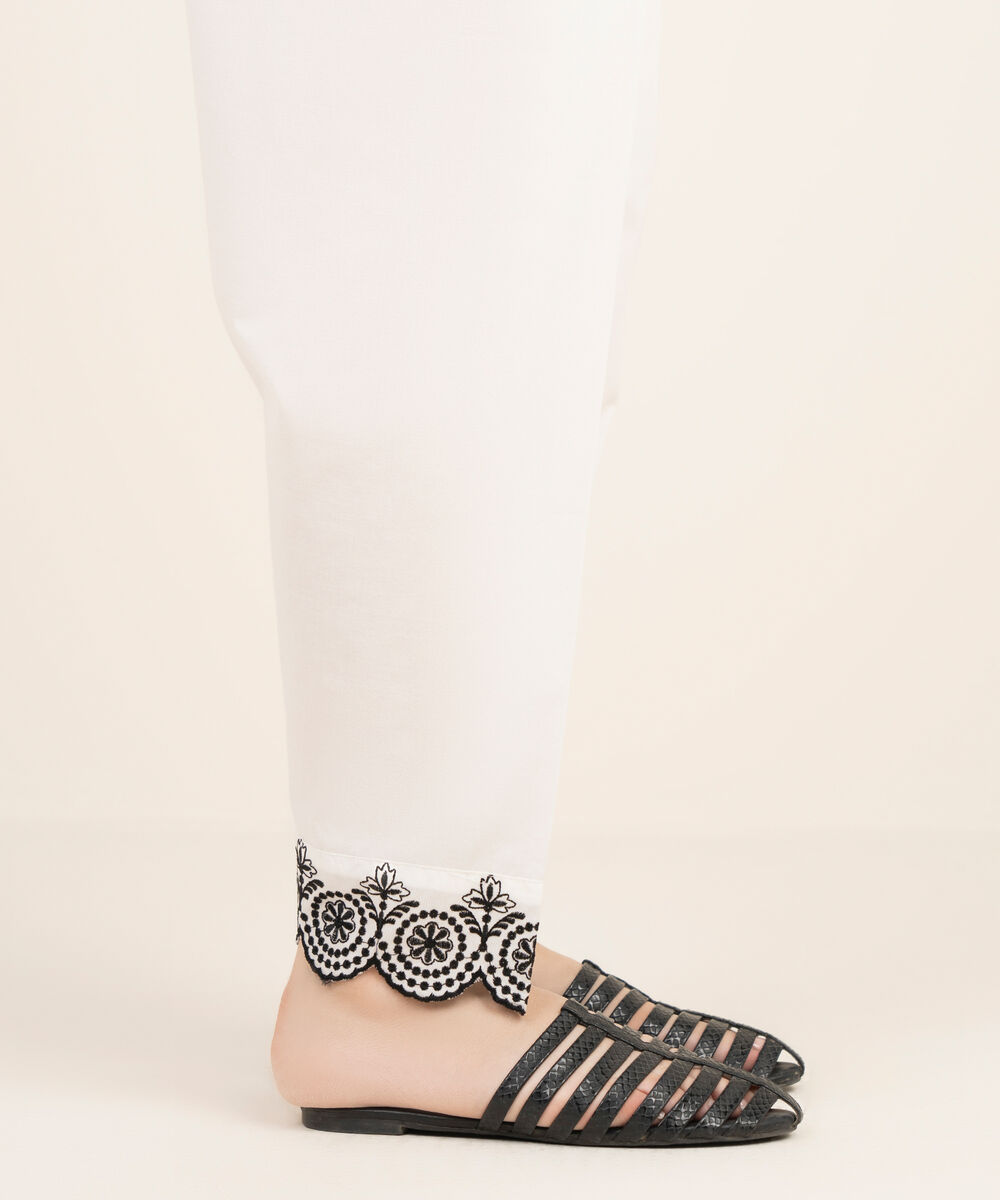 Women's RTW Cambric Embroidered White Shalwar