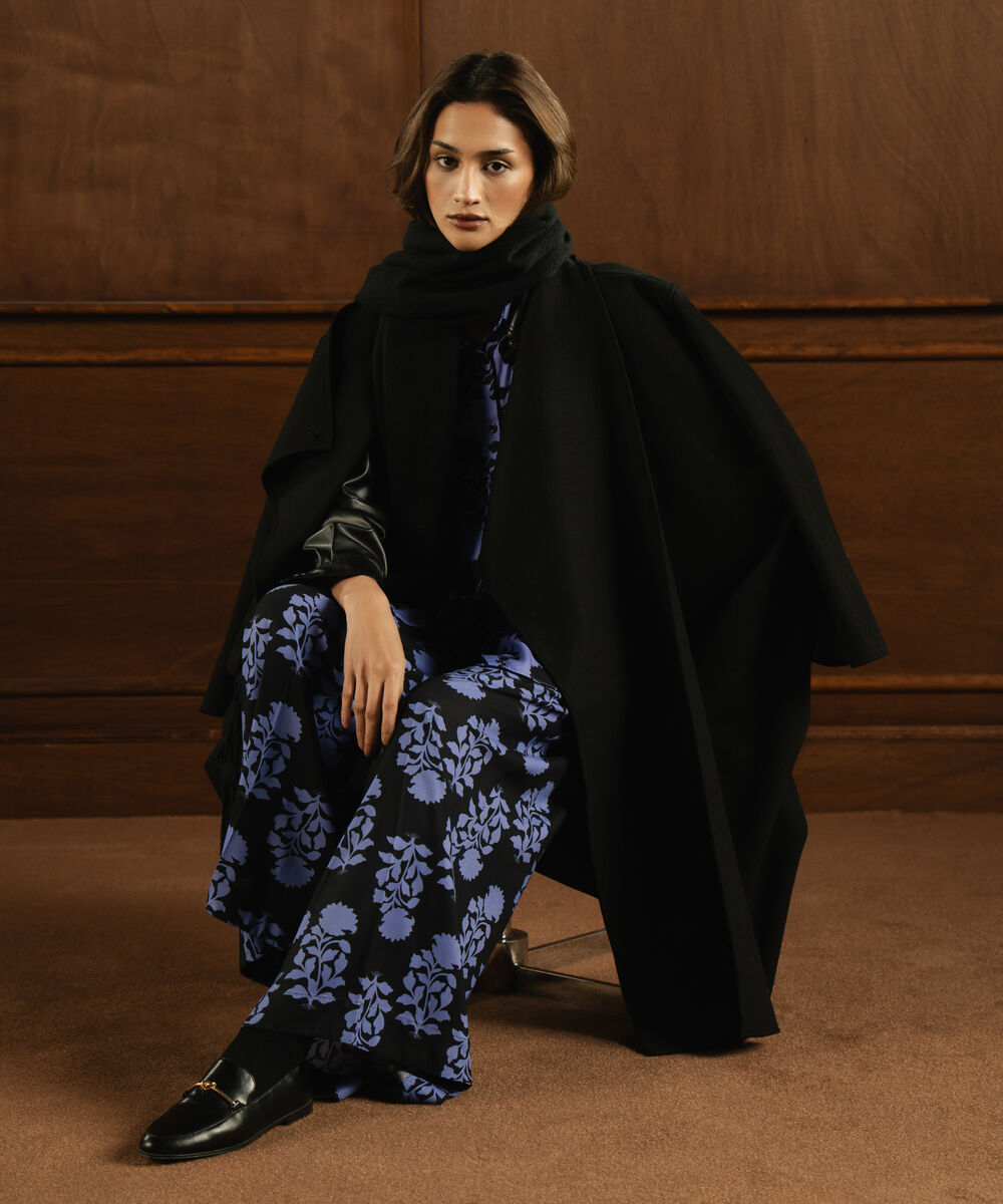 Women's RTW Linen Black Printed Flared Pants