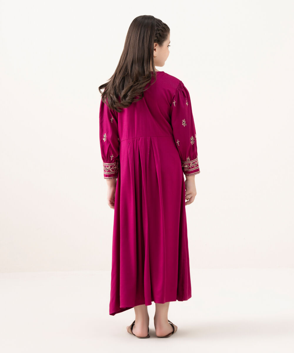 Girls Viscose Marina Pink Dyed Kidswear Dress