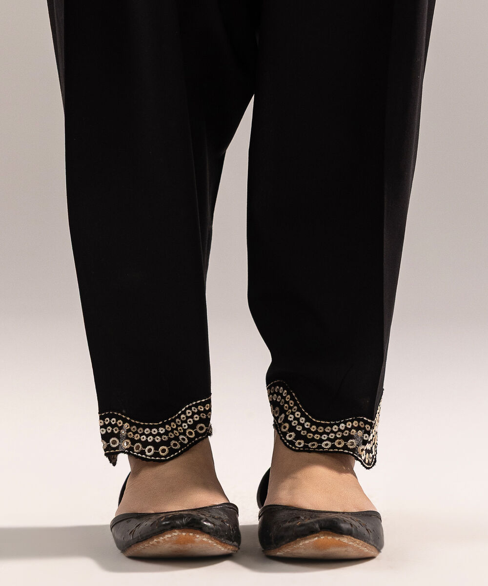 Women's RTW Cambric Embroidered Black Skinny Shalwar