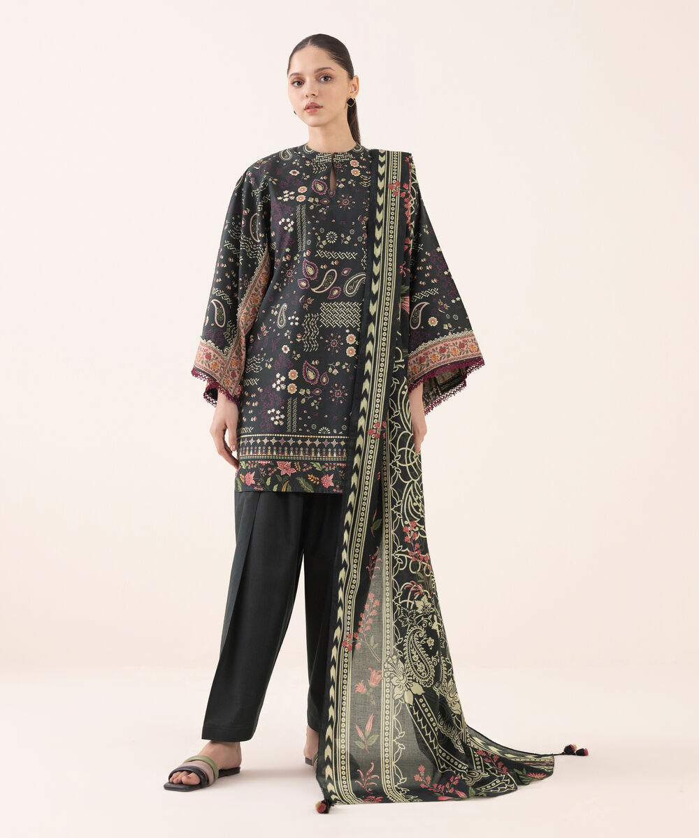 Women's Unstitched Cotton Printed Three Piece Suit