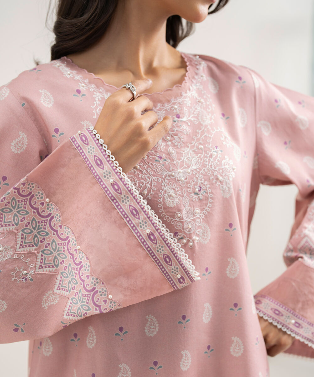 Women's Unstitched Lawn Embroidered Pink 2 Piece Suit