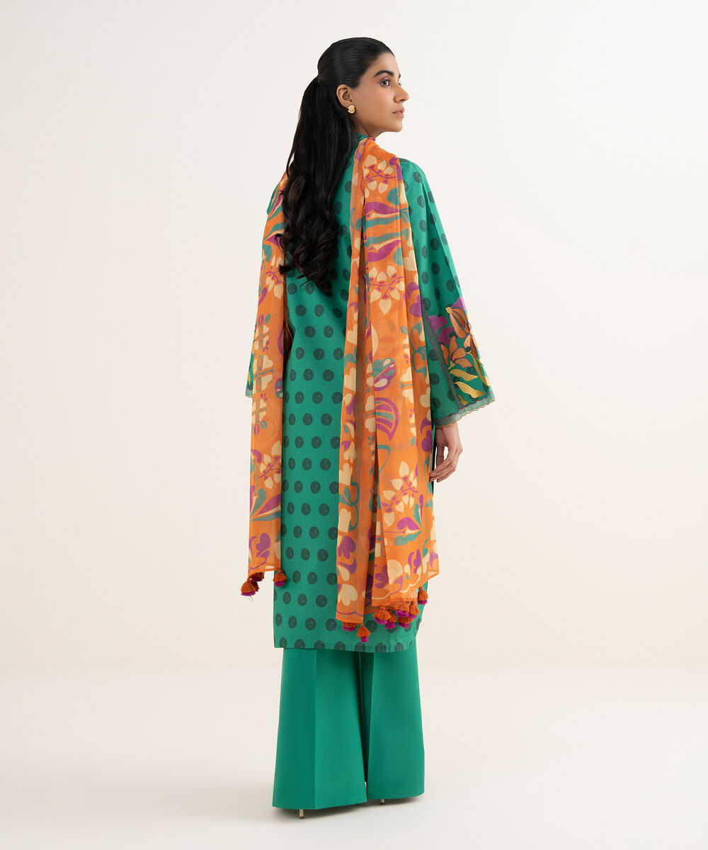 Women's Unstitched Lawn Printed Green 3 Piece Suit