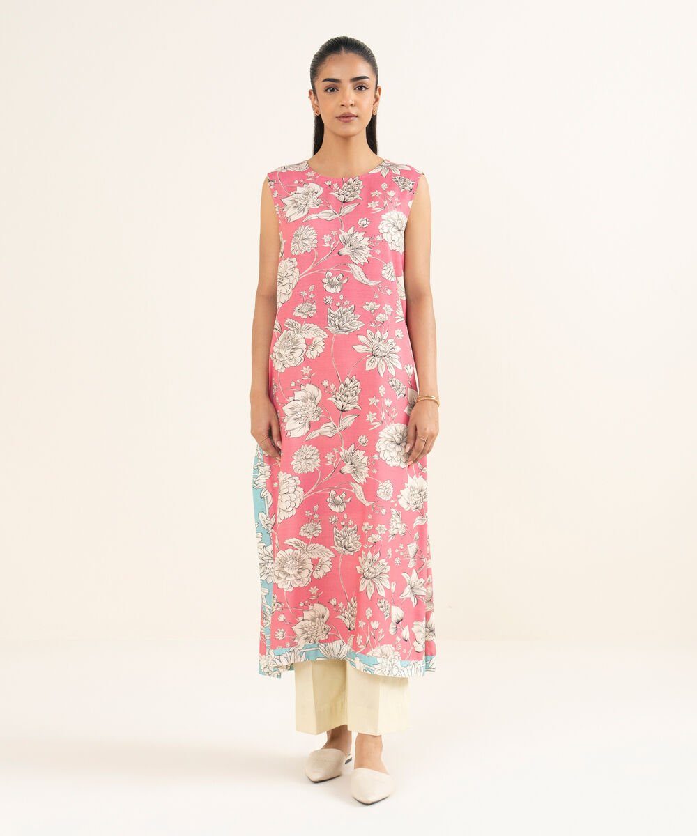 Women's RTW Herringbone Printed Pink Straight Shirt