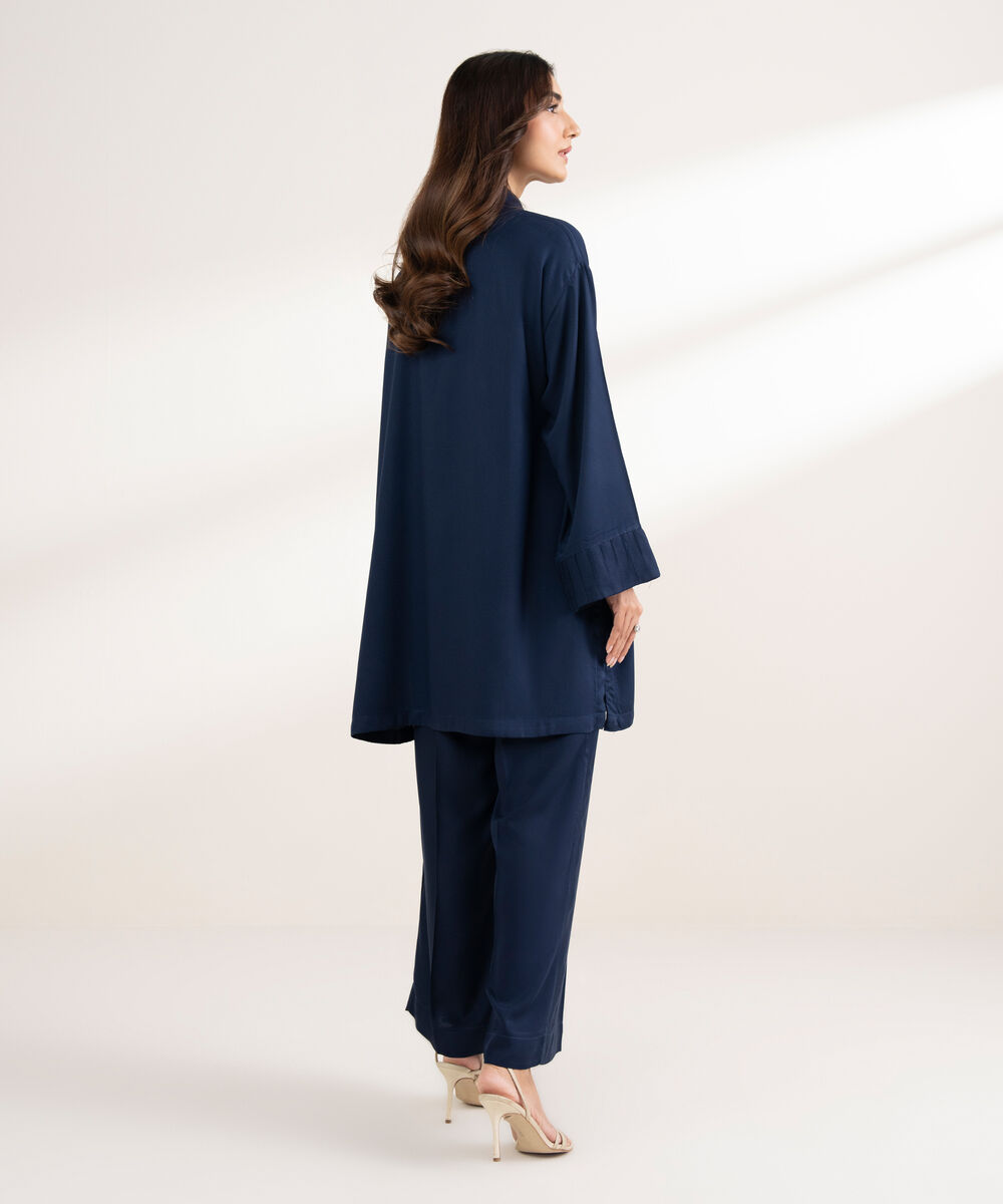 Women's RTW Bedford Solid Drop Shoulder Blue Shirt