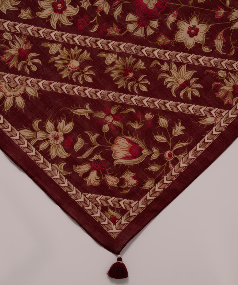 Lawn Printed Maroon Dupatta