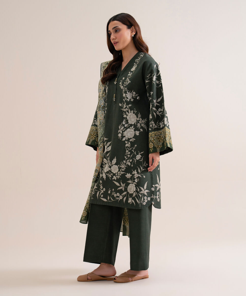 Women's Unstitched Premium Khaddar Printed Black 3 Piece Suit