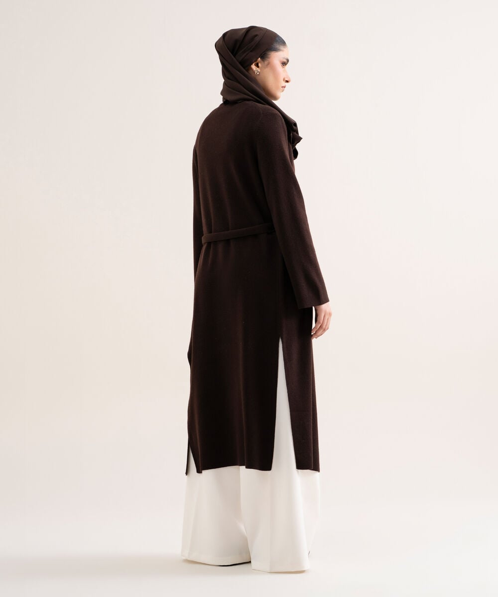Women's Dark Brown Solid Sweater-Knit Abaya Set