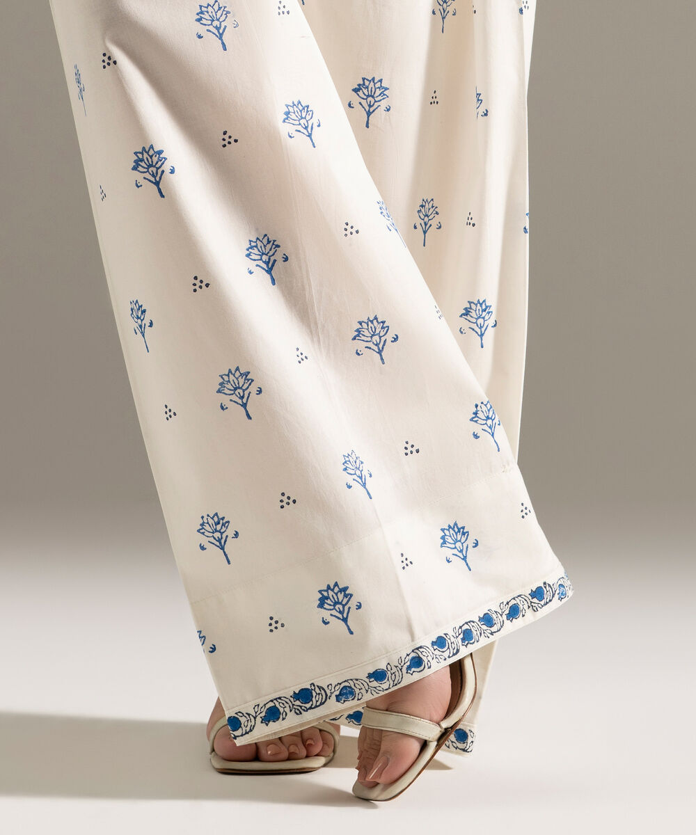 Women's RTW Cambric Printed White Shalwar