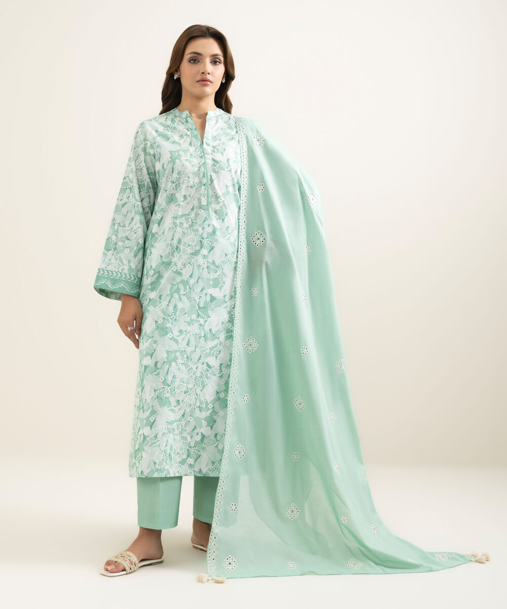 Women's Unstitched Lawn Printed Green 3 Piece Suit