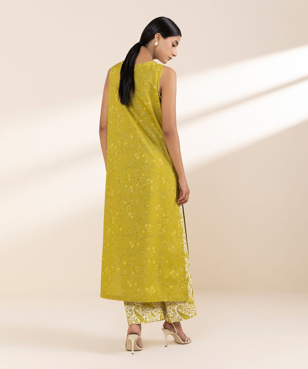 Women's Unstitched Lawn Embroidered Yellow 2 Piece Suit