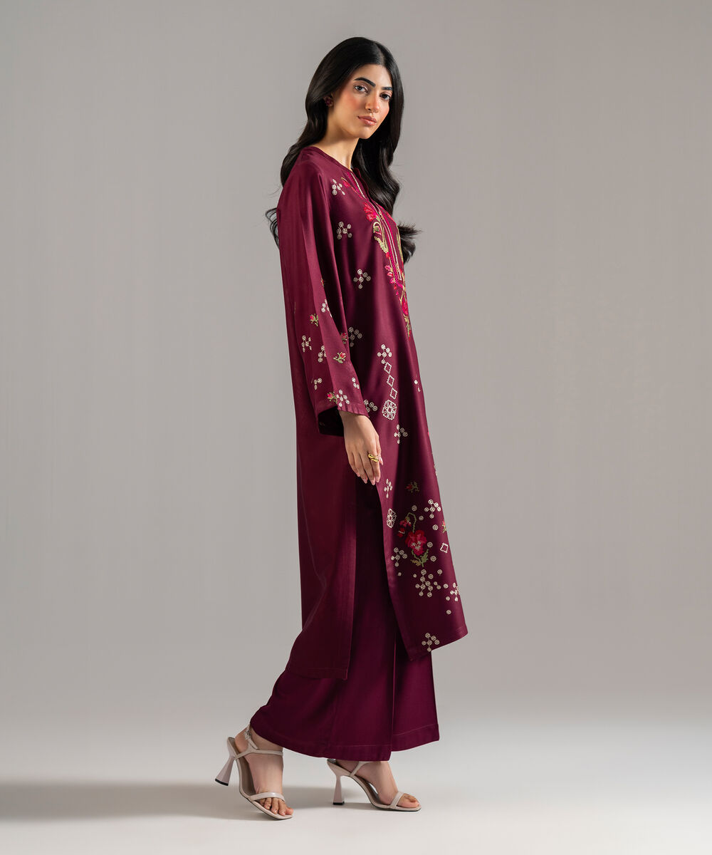 Women's RTW Bedford Solid Embroidered Plum A-Line Shirt