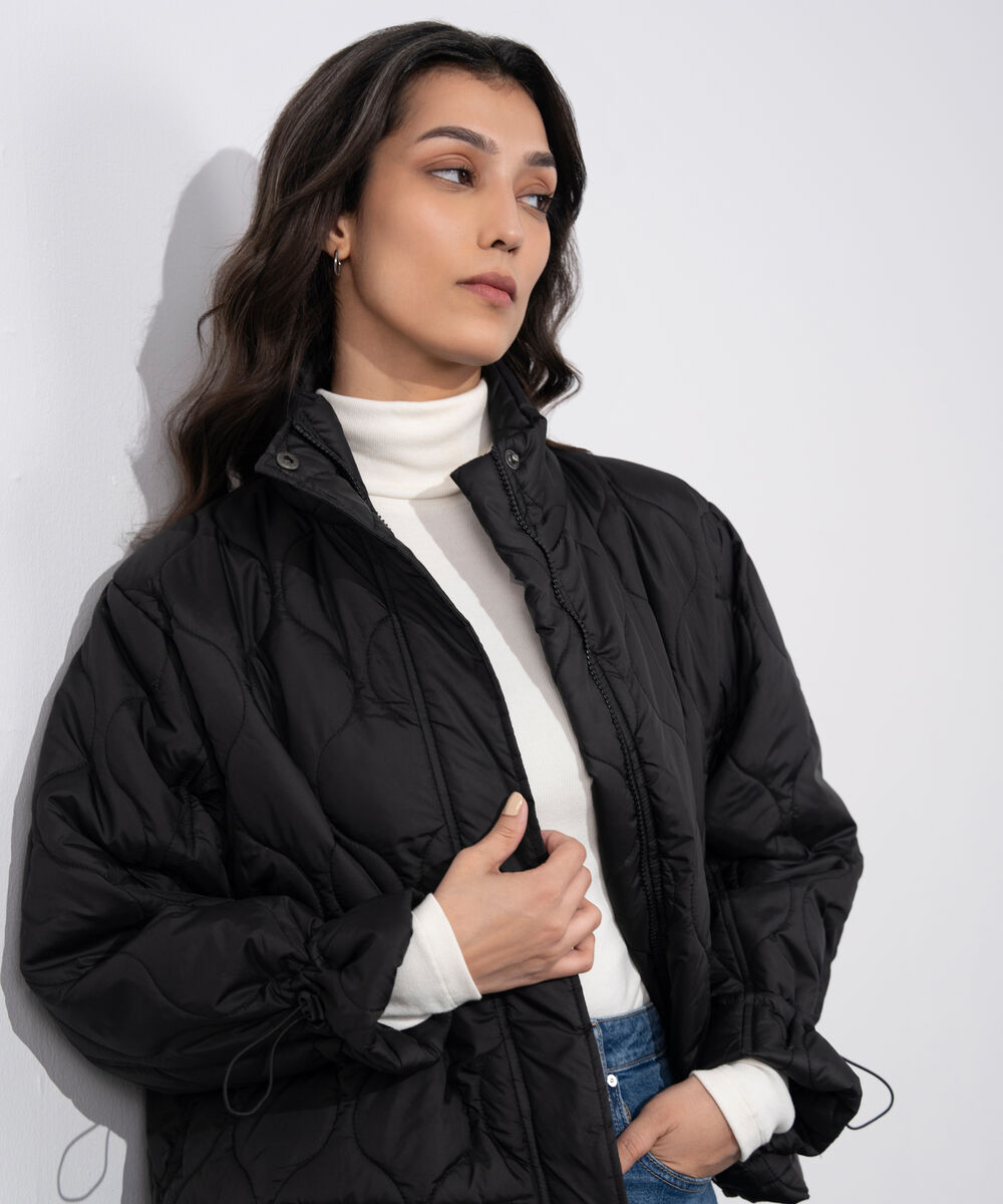 Women's Western Wear Black Water Repellent Quilted Puffer