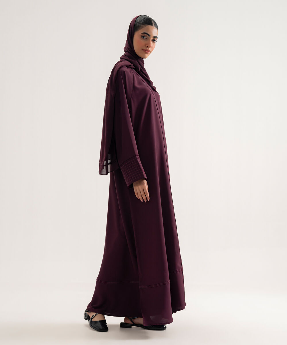 Women's Polyester Burgundy Raglan Abaya Set