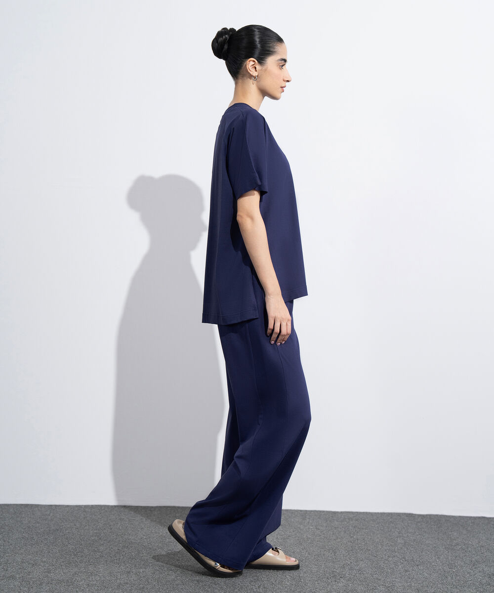 Women's Western Wear Blue Loose Fit Jersey T-Shirt