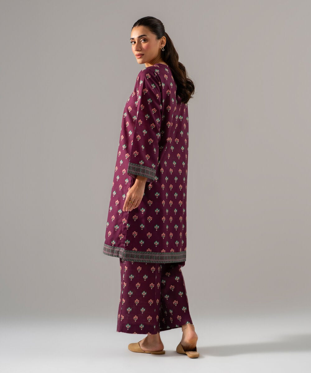 Women's RTW Khaddar Printed Purple 2 Piece Suit