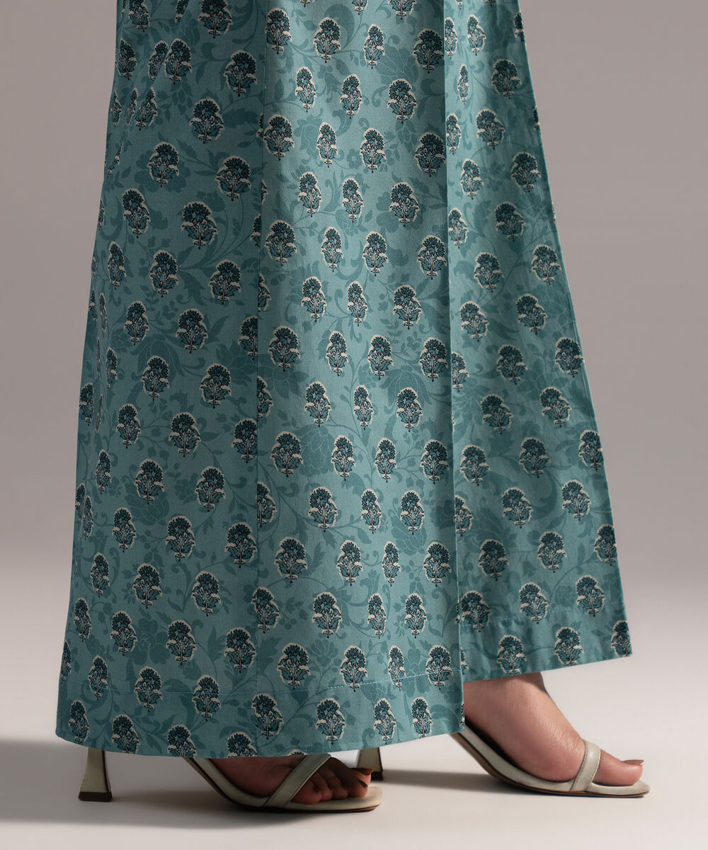 Women's RTW Cambric Printed Blue Flared Pants