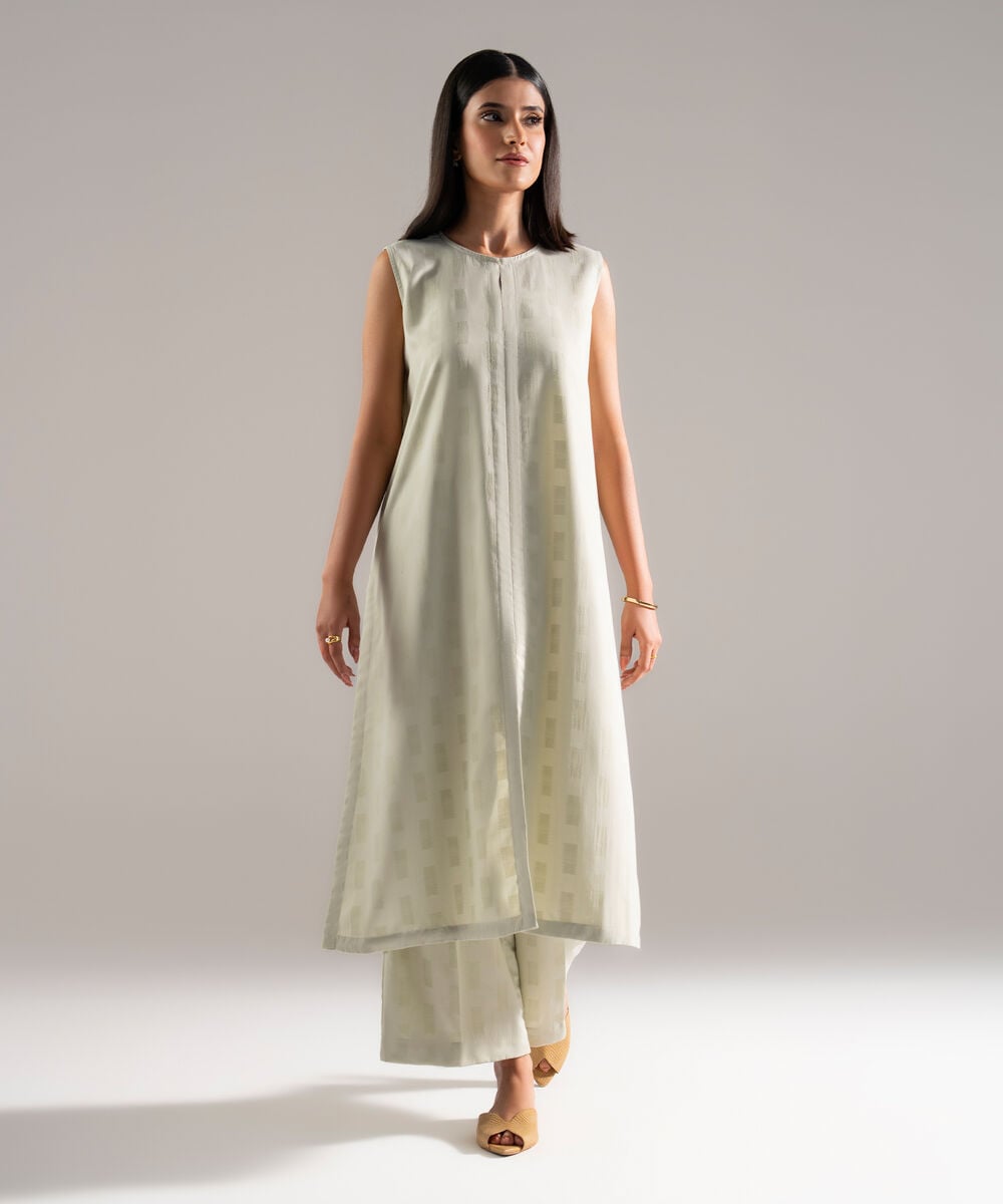 Women's RTW Poly Viscose Jacquard Solid Grey A-Line Shirt