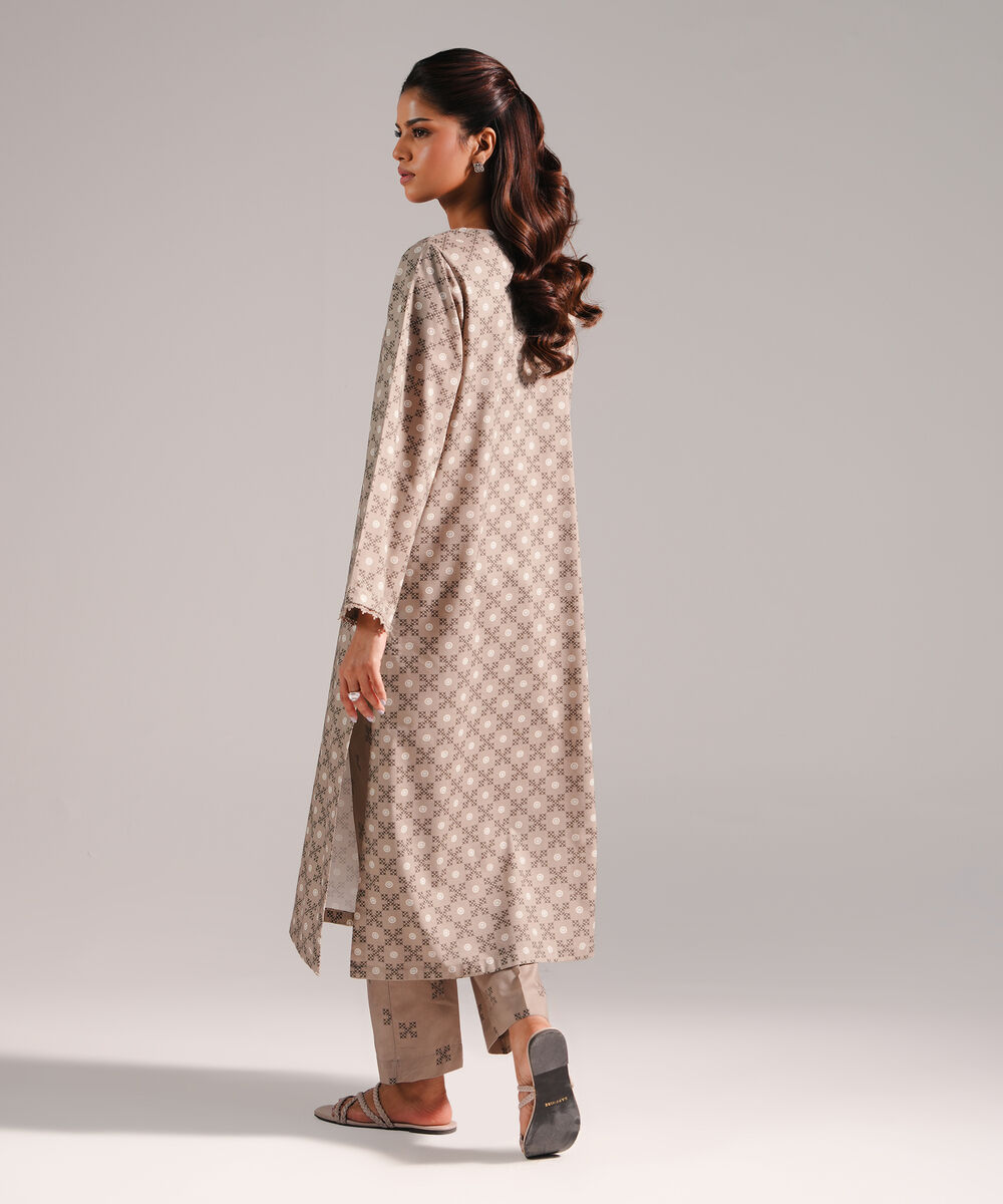 Women's RTW Cotton Viscose Printed Dark Beige 2 Piece Suit