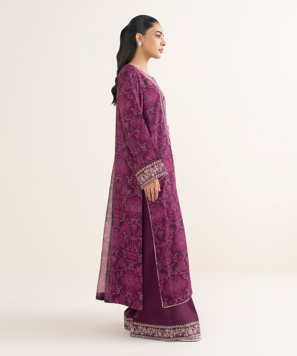Women's RTW Dobby Embroidered Purple 3 Piece Suit