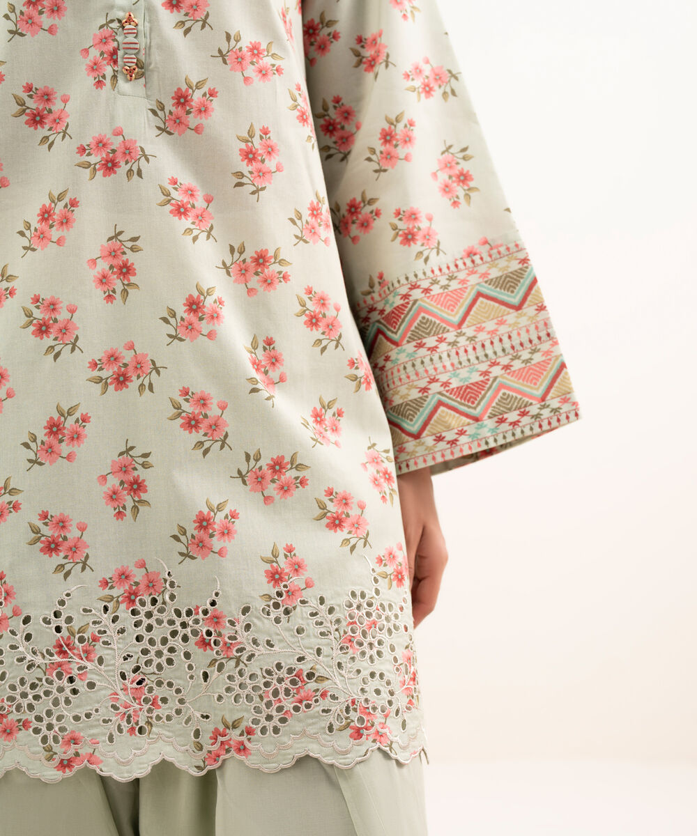 Women's Unstitched Lawn Embroidered Green 3 Piece Suit