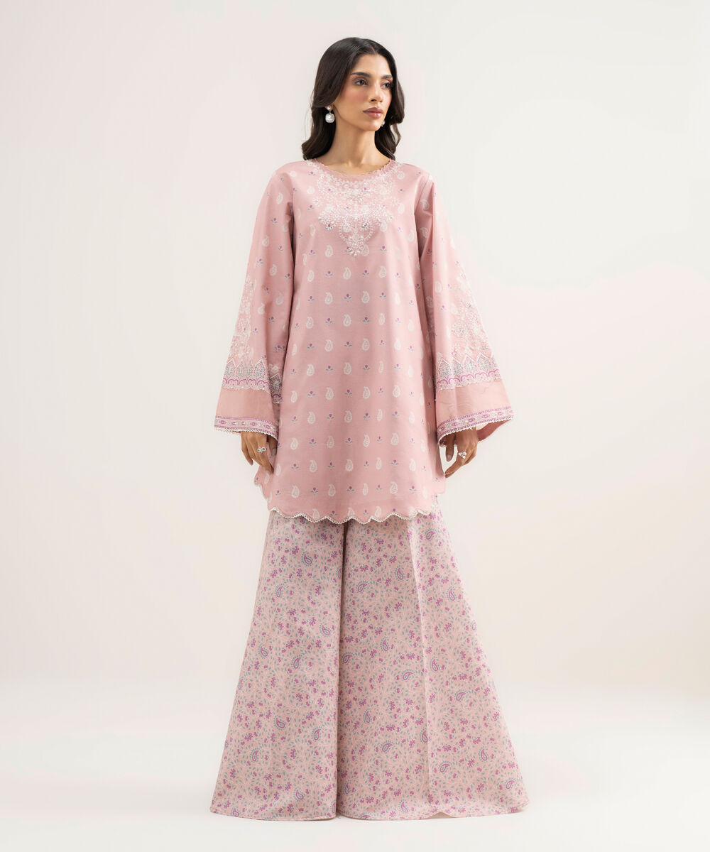 Women's Unstitched Lawn Embroidered Pink 2 Piece Suit
