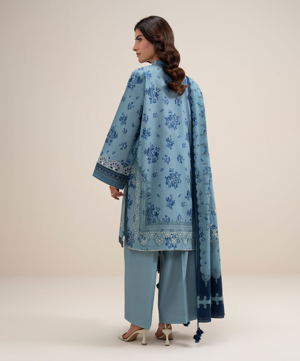Women's Unstitched Lawn Embroidered Ice Blue 3 Piece Suit