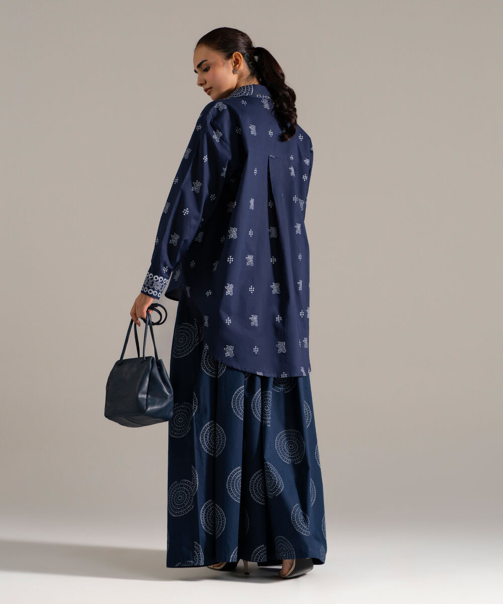 Women's RTW Lawn Printed Blue Straight Shirt