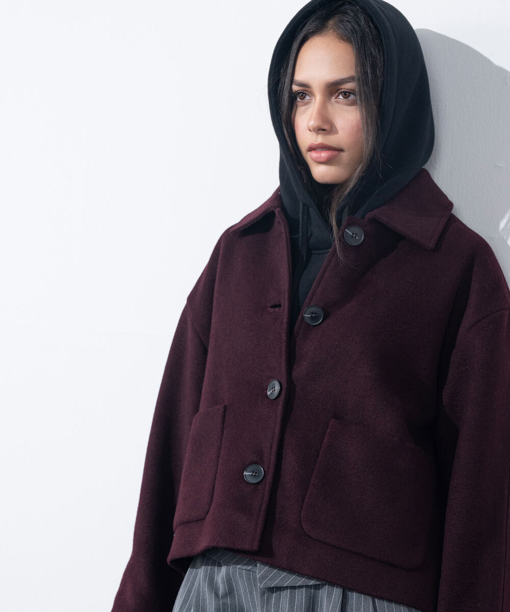 Women's Western Wear Merlot Short Woollen Effect Coat