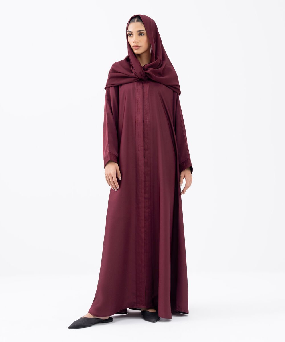 Women's Maroon Polyester Abaya