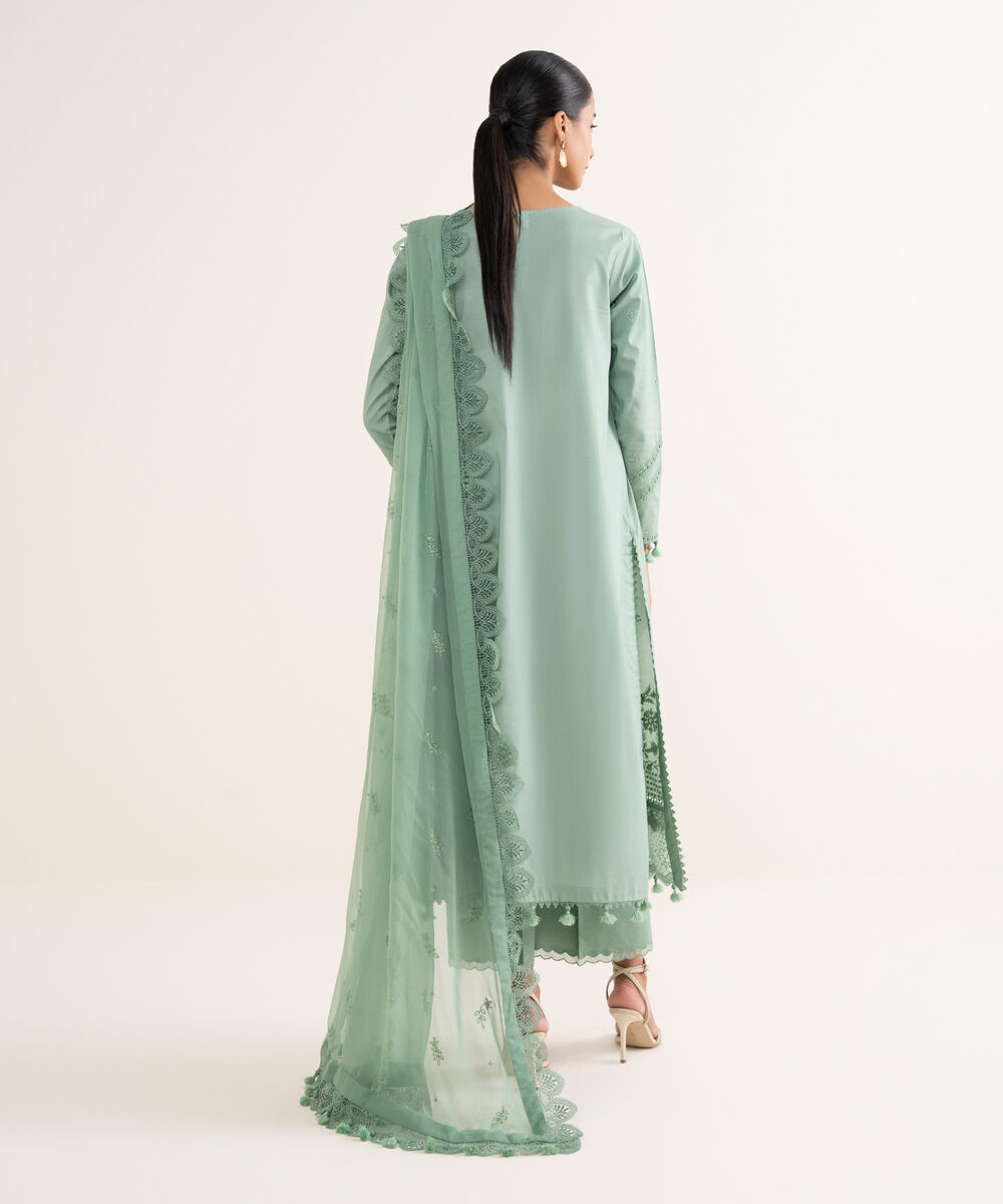 Women's Unstitched Lawn Embroidered Green 3 Piece Suit