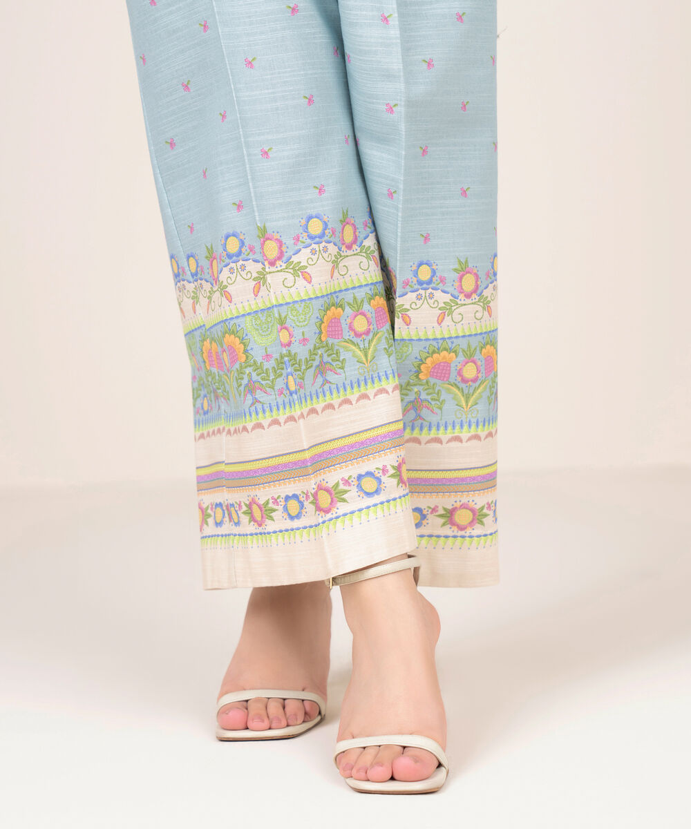 Women's RTW Light Khaddar Printed Blue Culottes