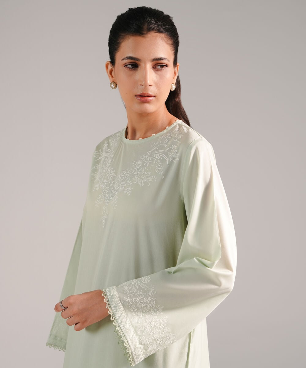 Women's RTW Lawn Printed Green Straight Shirt