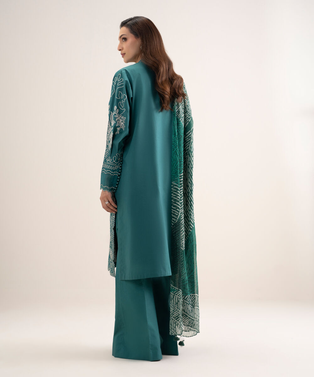 Women's Unstitched Textured Lawn Embroidered Green 3 Piece Suit